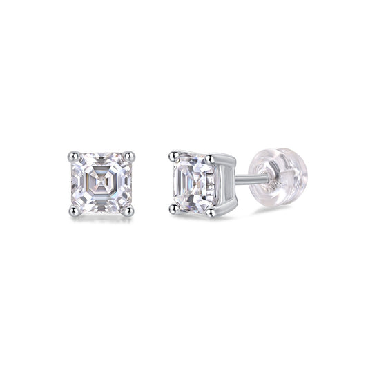 Square Step-Cut Moissanite Stud Earrings in 925 Sterling Silver