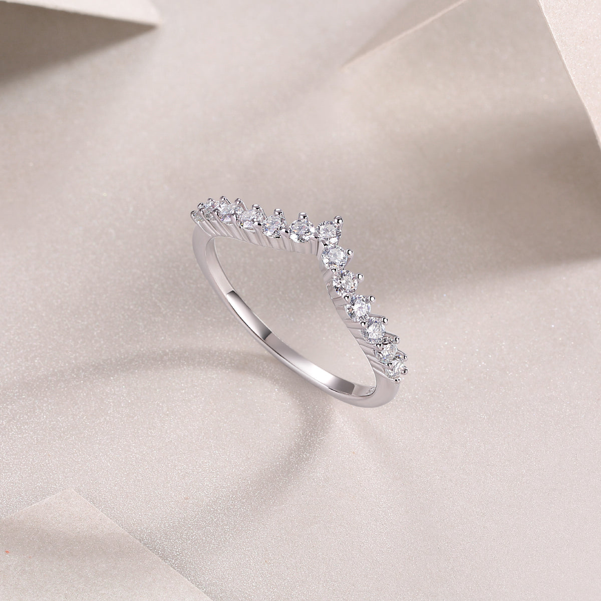 Moissanite Curved Chevron Stacking Band in 925 Sterling Silver