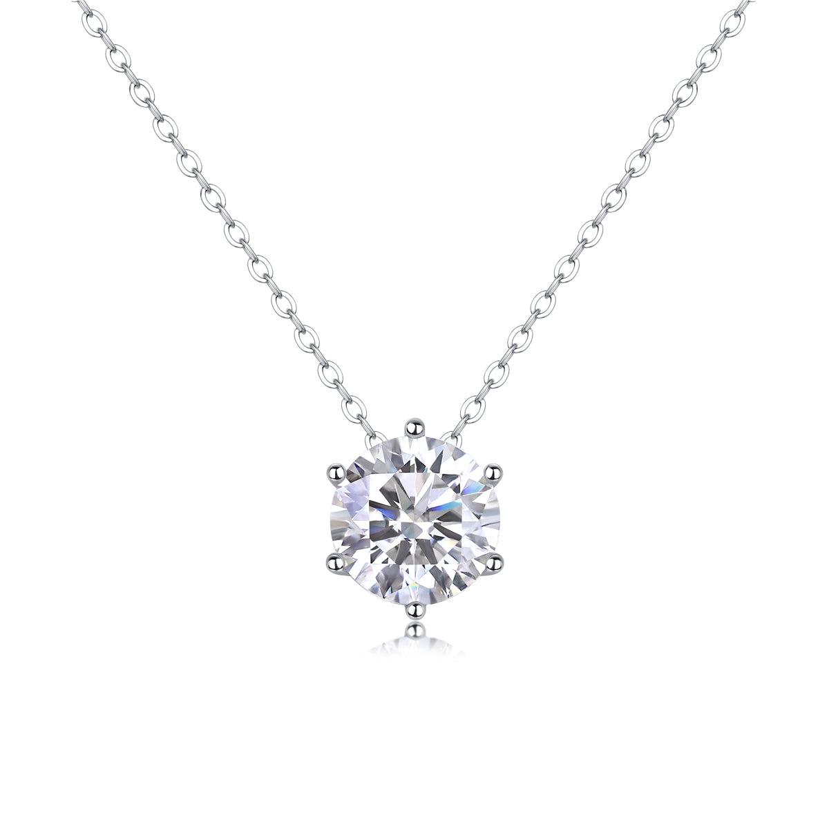 Floating Round Moissanite Six-Prong Solitaire Necklace in 925 Sterling Silver