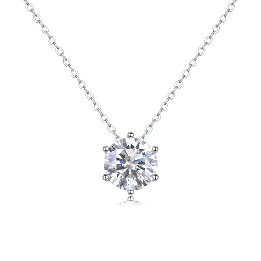 Floating Round Moissanite Six-Prong Solitaire Necklace in 925 Sterling Silver