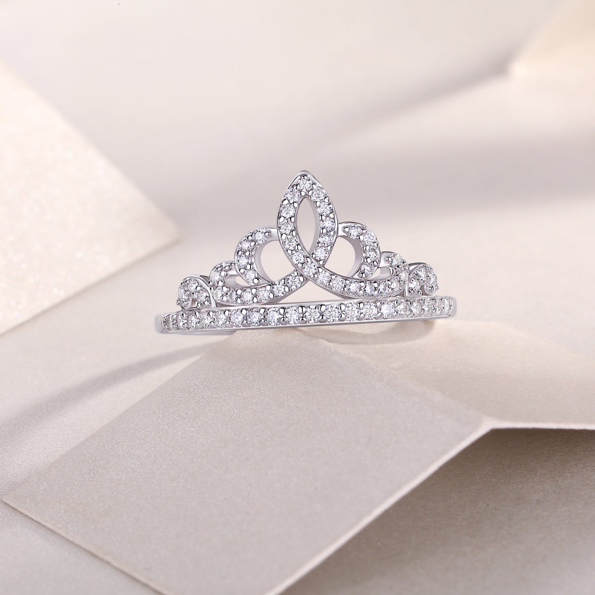 Moissanite Pave Tiara Crown Ring in 925 Sterling Silver