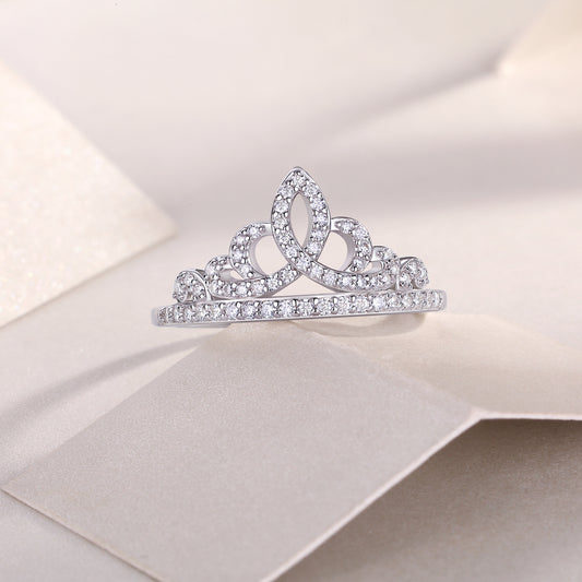 Moissanite Pave Tiara Crown Ring in 925 Sterling Silver