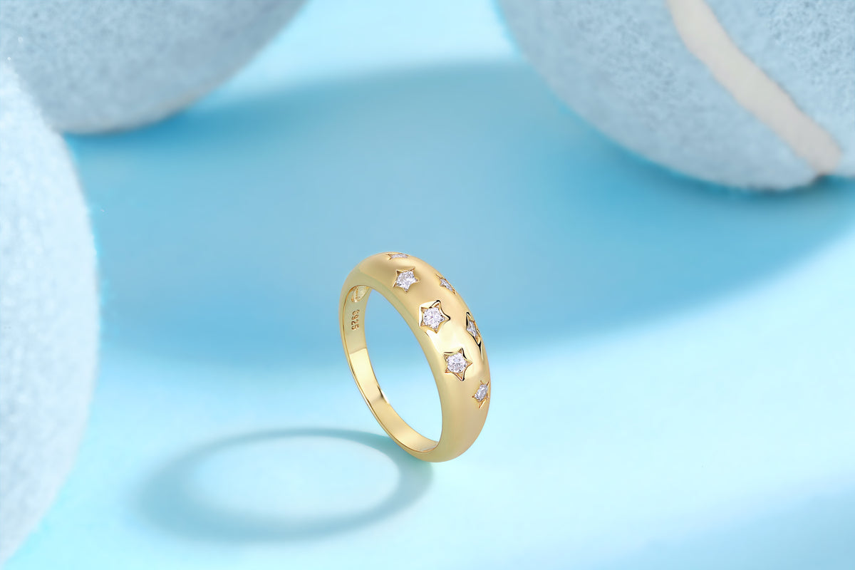 Moissanite Star-Set Dome Ring in Gold-Plated 925 Silver