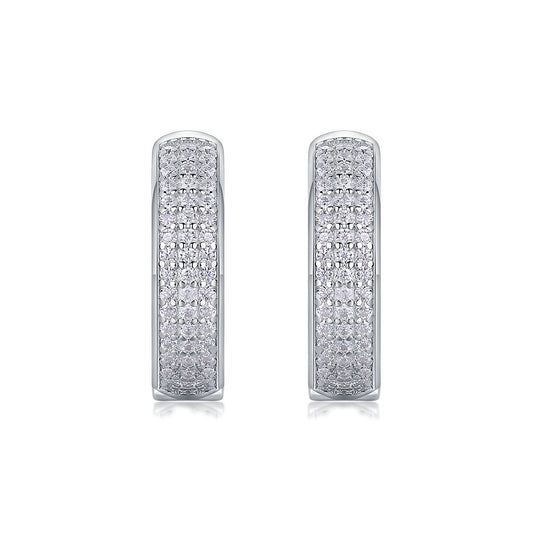 Moissanite Three-Row Pave Huggie Hoop Earrings in 925 Sterling Silver