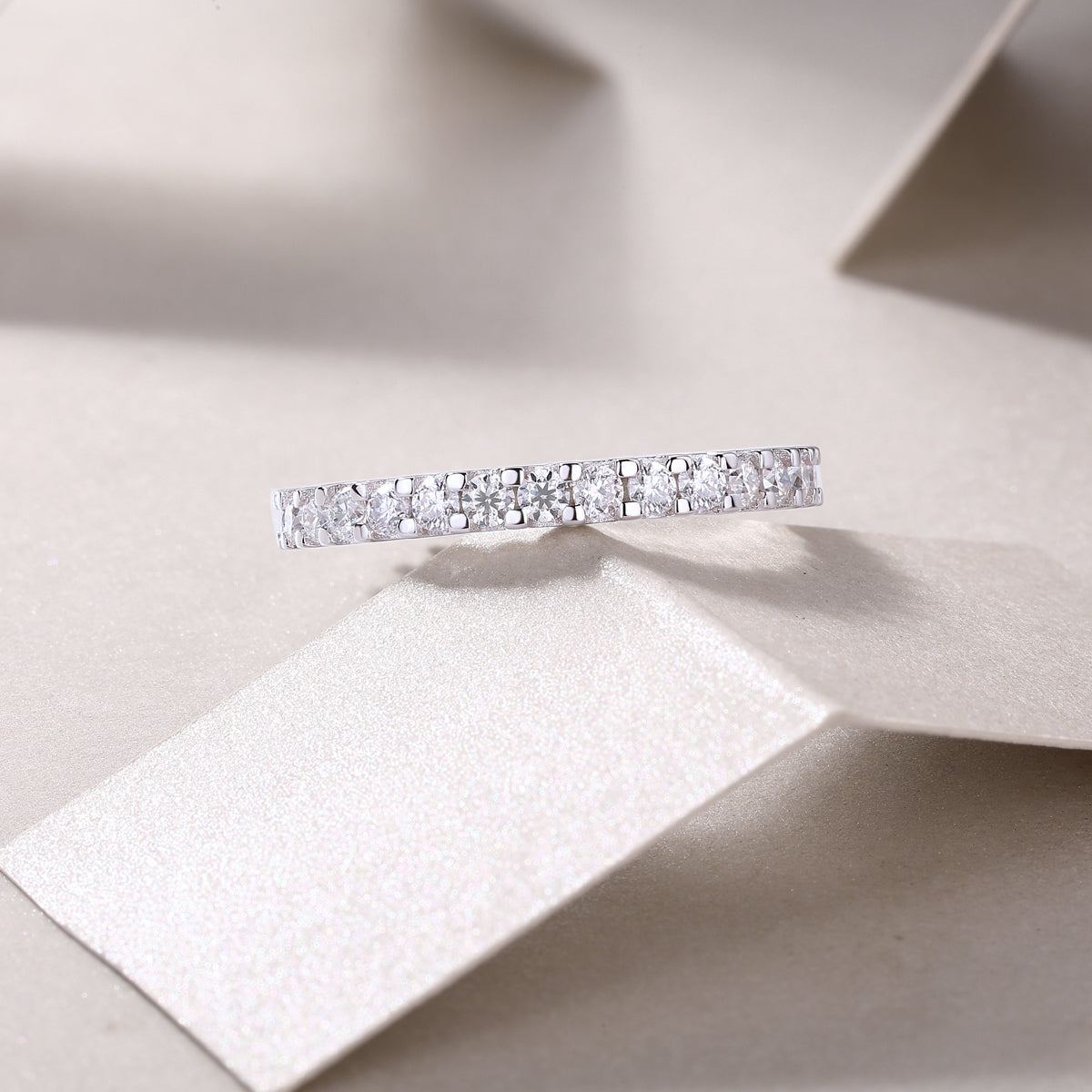 Round Moissanite U-Prong Full Eternity Band in 925 Sterling Silver