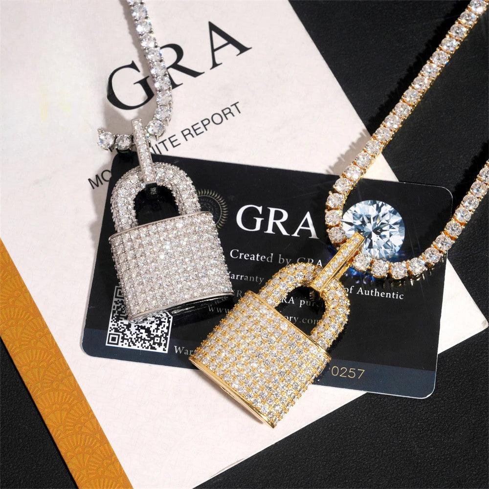 Iced Out Padlock Pendant Necklace for Men, image 2