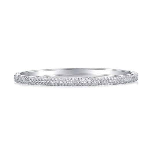 Pave Moissanite Hinged Bangle Bracelet in 925 Sterling Silver