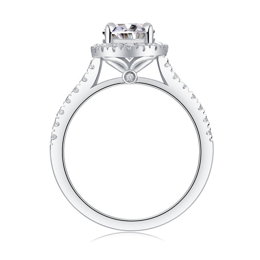 Oval Moissanite Halo Engagement Ring in 925 Sterling Silver