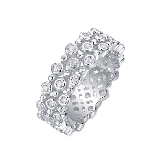 Wide Three-Row Bezel-Set Moissanite Band in 925 Sterling Silver