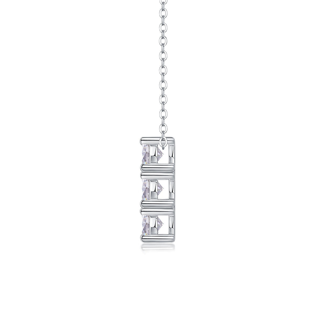 Three-Stone Round Moissanite Bar Pendant Necklace in 925 Sterling Silver