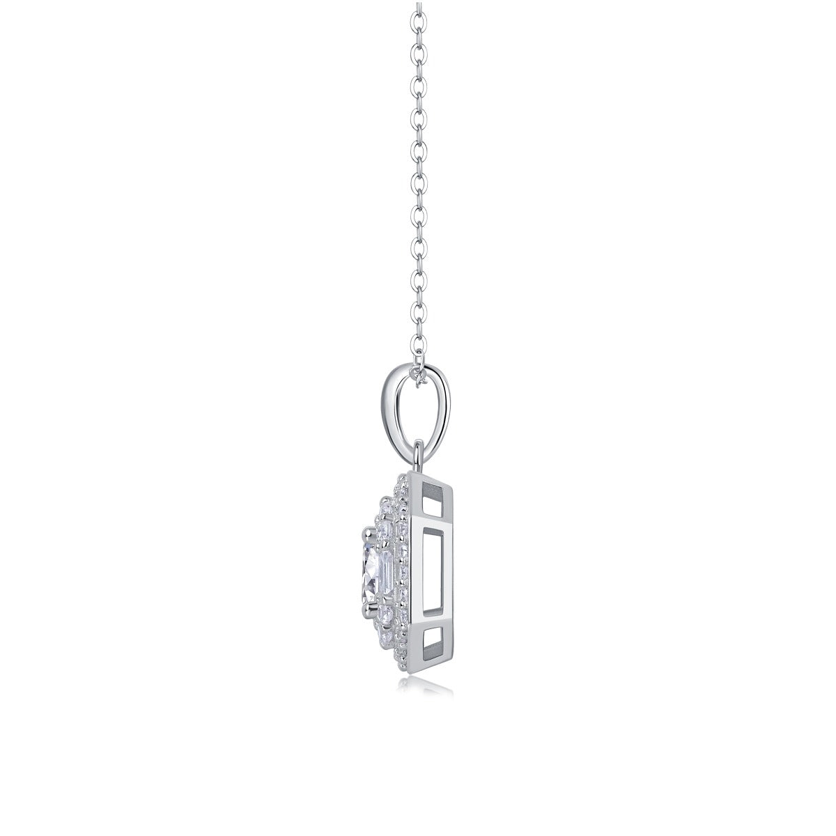 Round Moissanite Octagon Halo Pendant Necklace in 925 Sterling Silver