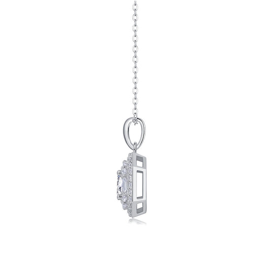 Round Moissanite Octagon Halo Pendant Necklace in 925 Sterling Silver