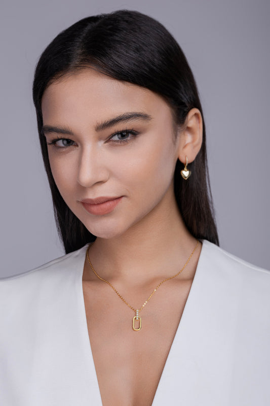 Moissanite Pave Bail Paperclip Link Pendant in Gold-Plated 925 Silver - worn