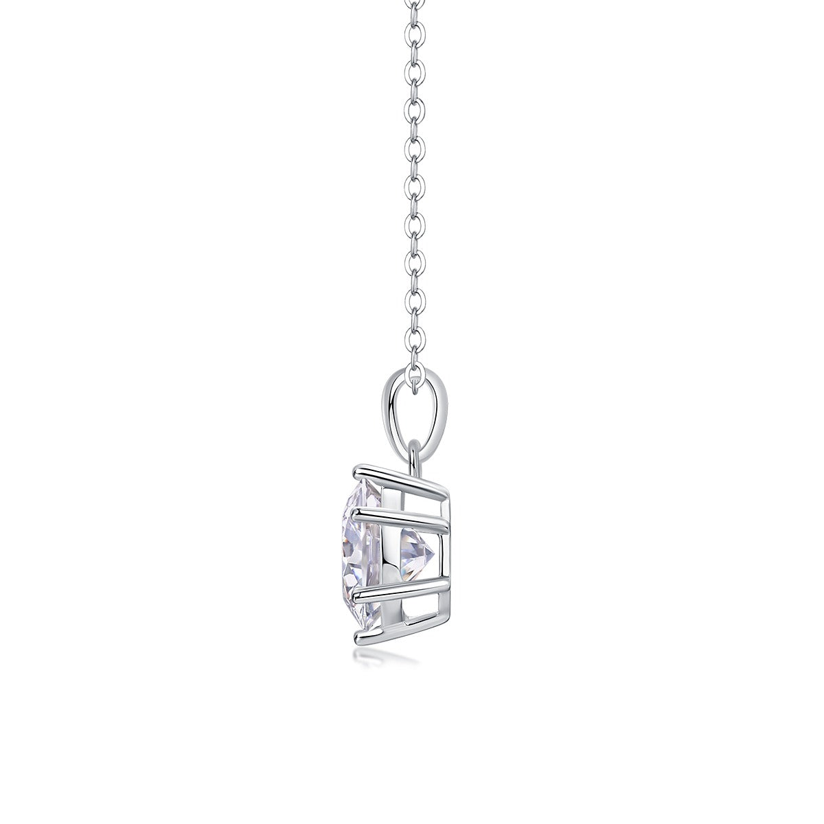 Round Moissanite Six-Prong Solitaire Pendant Necklace in 925 Sterling Silver