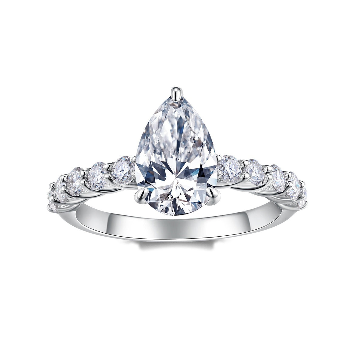 Pear Moissanite Solitaire with Marquise and Round Band in 925 Silver