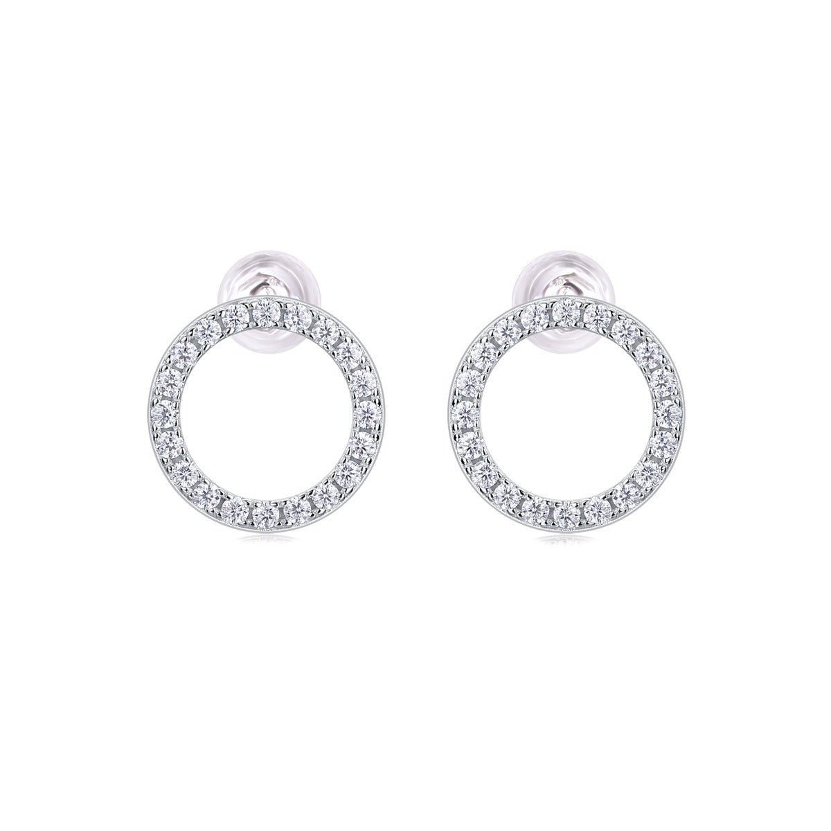 Moissanite Pave Open Circle Stud Earrings in 925 Sterling Silver