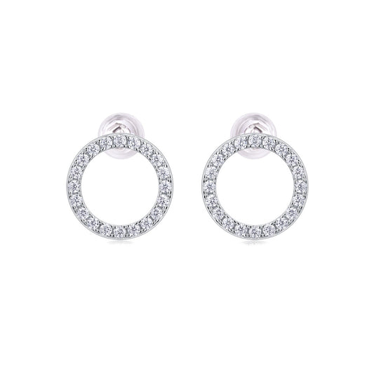 Moissanite Pave Open Circle Stud Earrings in 925 Sterling Silver