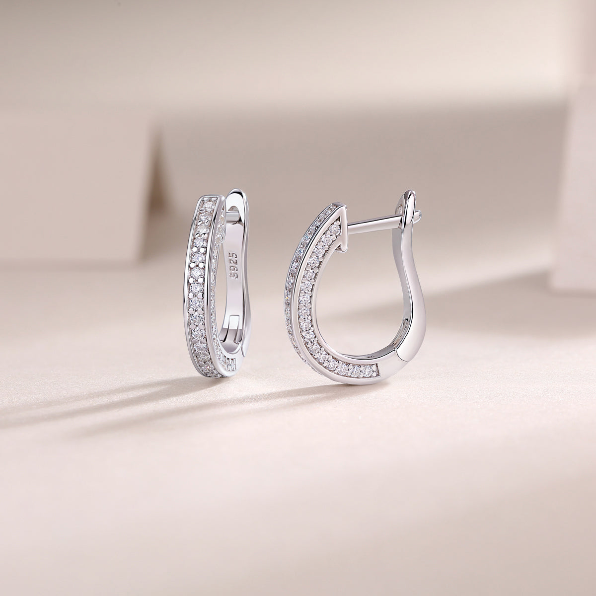 Moissanite Pave Hinged Oval Huggie Earrings in 925 Sterling Silver