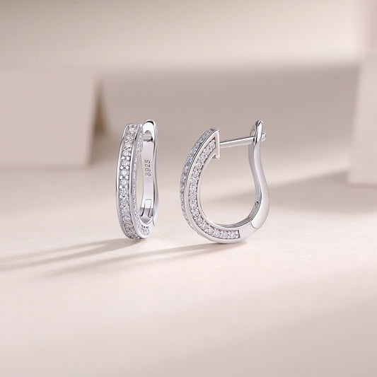 Moissanite Pave Hinged Oval Huggie Earrings in 925 Sterling Silver