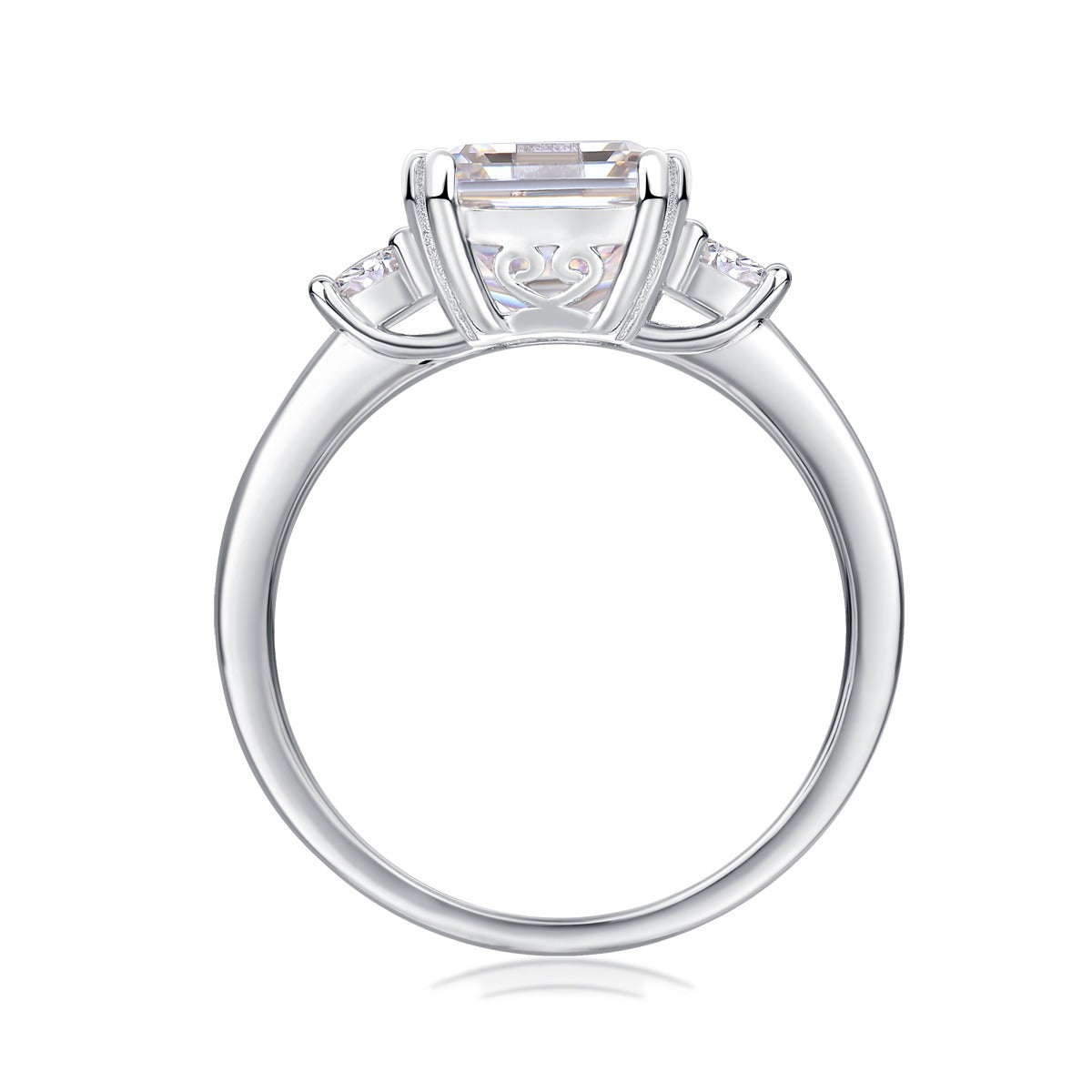 Emerald-Cut Moissanite Three-Stone Ring in 925 Sterling Silver