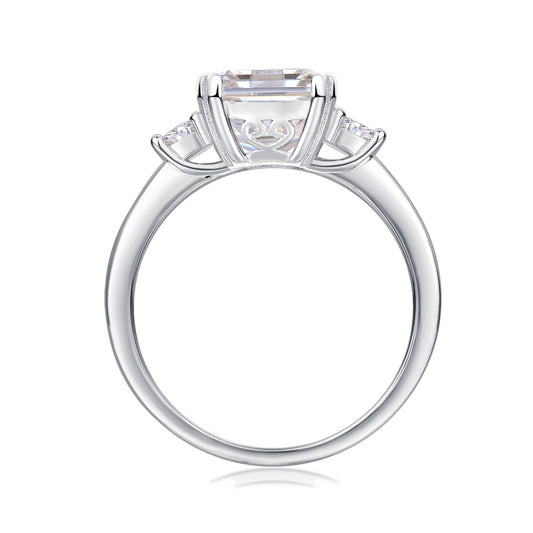 Emerald-Cut Moissanite Three-Stone Ring in 925 Sterling Silver