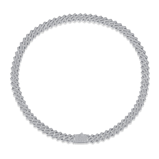 Men's Iced Moissanite Cuban Link Chain Necklace in 925 Sterling Silver