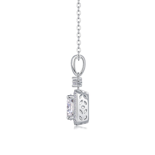 Round Moissanite Square Halo Pendant Necklace in 925 Sterling Silver