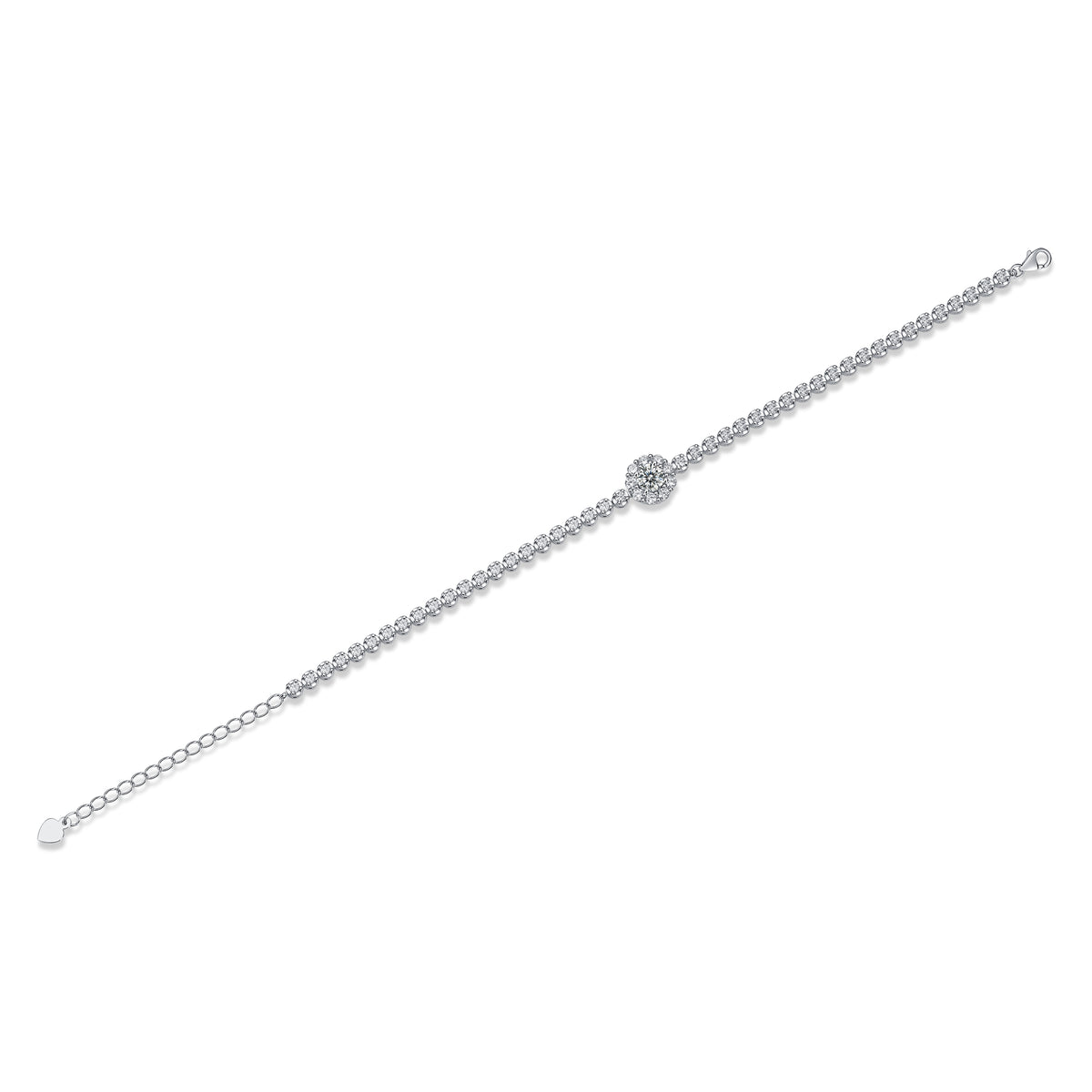 Moissanite Halo Station Tennis Bracelet in 925 Sterling Silver