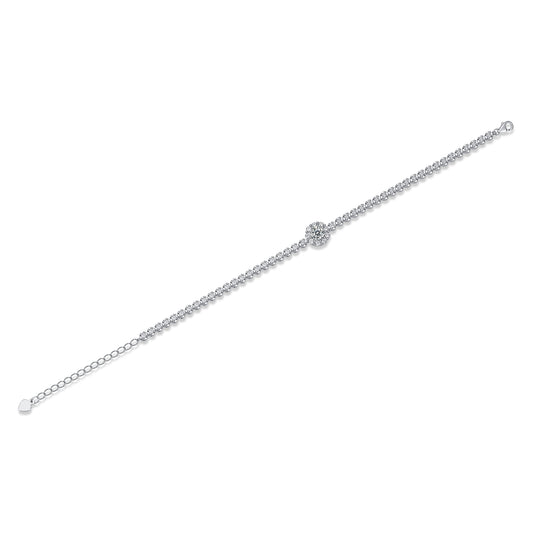 Moissanite Halo Station Tennis Bracelet in 925 Sterling Silver