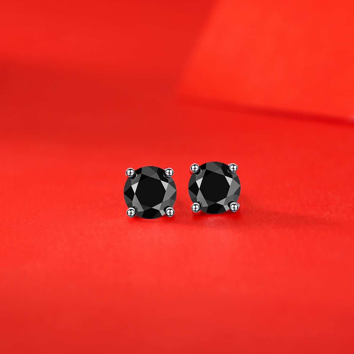 Black Moissanite Four-Prong Stud Earrings in 925 Sterling Silver