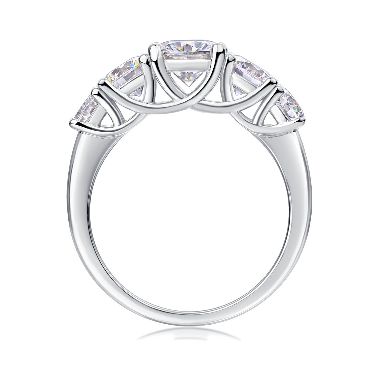 Round Moissanite Graduated Five-Stone Ring in 925 Sterling Silver