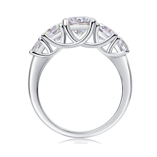 Round Moissanite Graduated Five-Stone Ring in 925 Sterling Silver