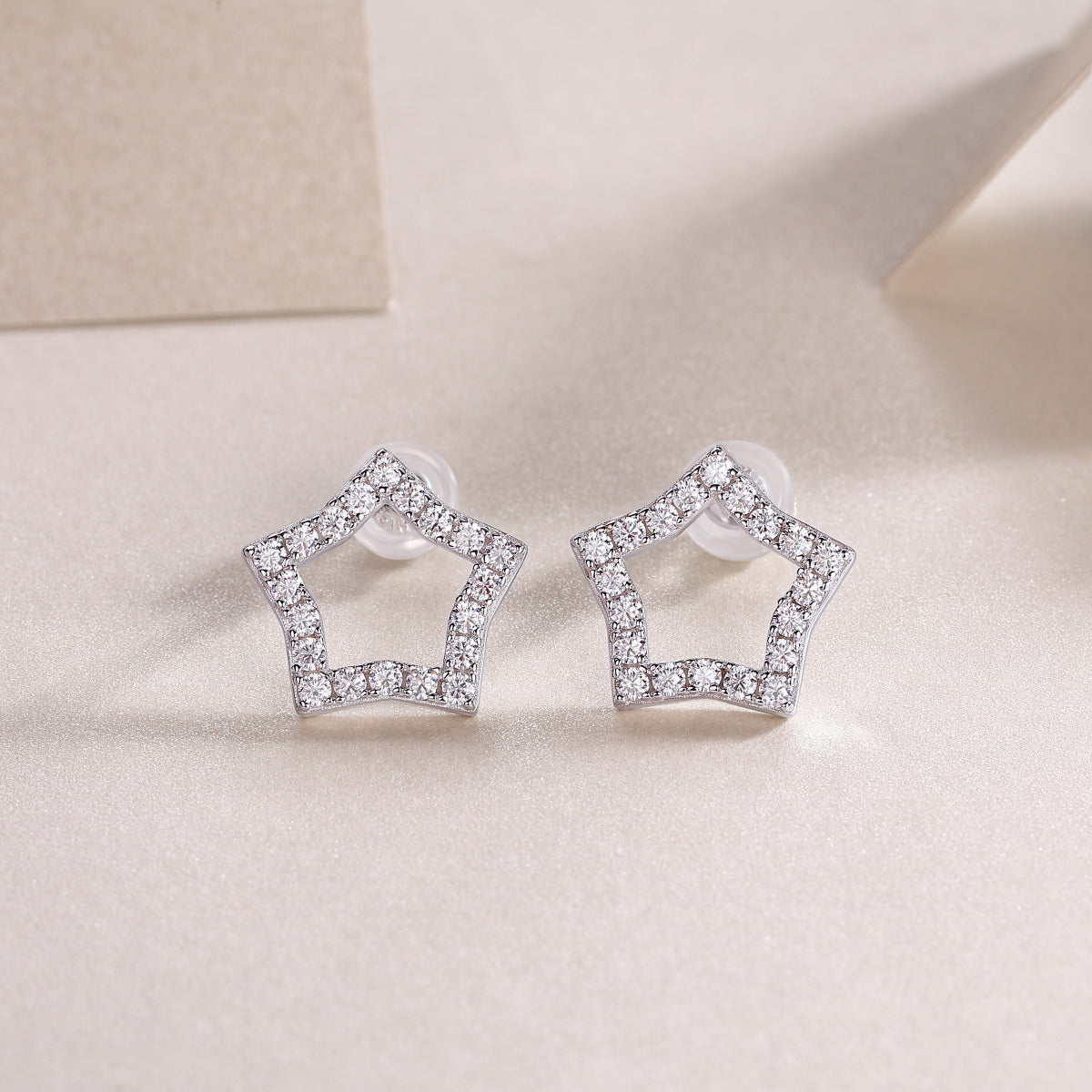 Moissanite Pave Open Star Stud Earrings in 925 Sterling Silver