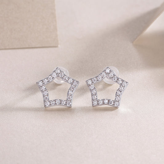 Moissanite Pave Open Star Stud Earrings in 925 Sterling Silver