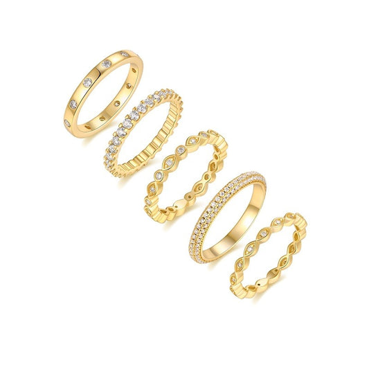 Moissanite Five-Band Eternity and Station Ring Set in Gold-Plated 925 Silver