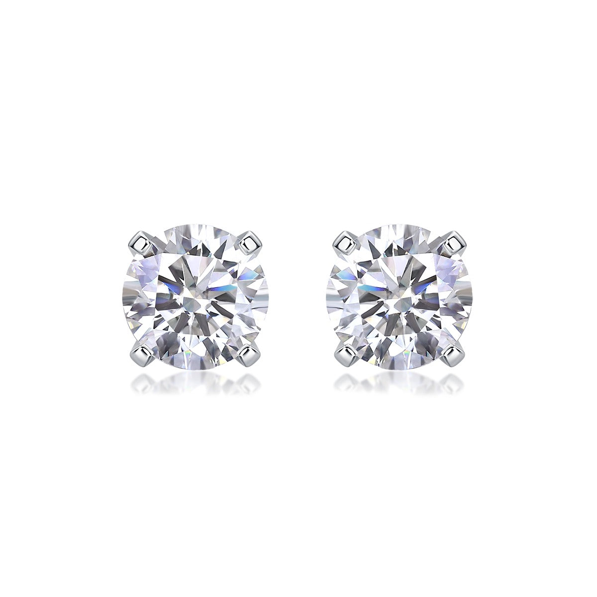 Round Moissanite Four-Prong Stud Earrings in 925 Sterling Silver