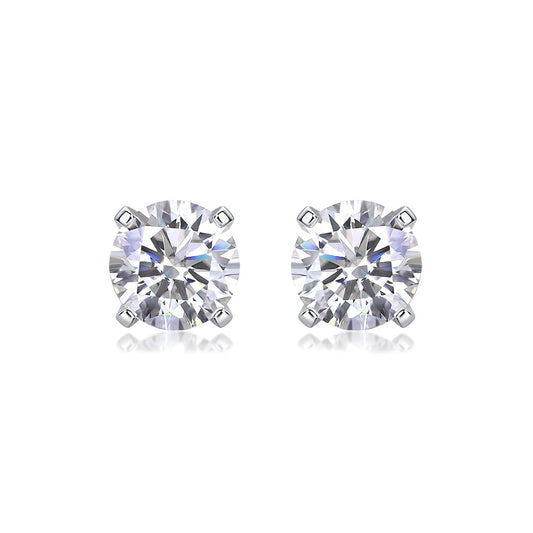 Round Moissanite Four-Prong Stud Earrings in 925 Sterling Silver