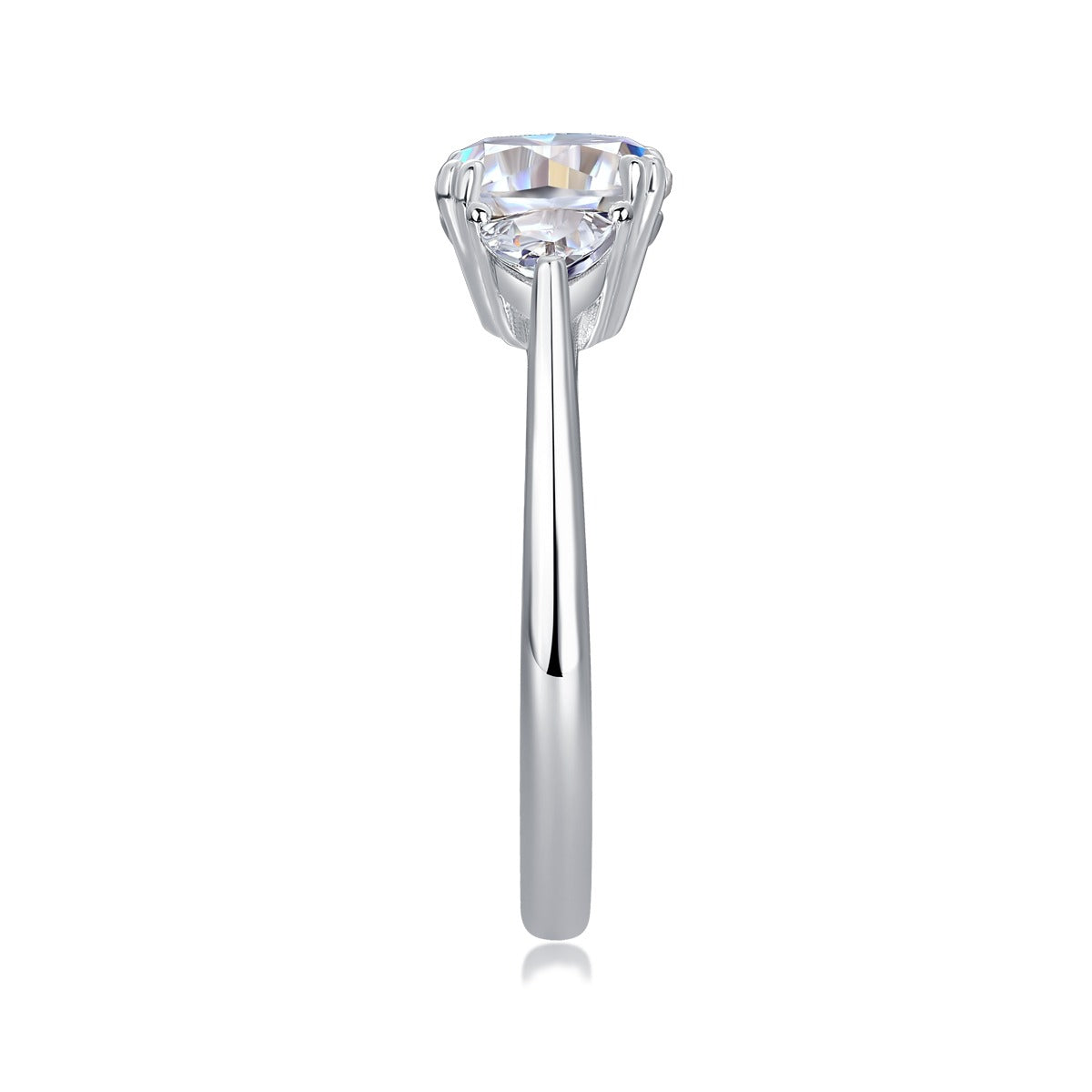Cushion Moissanite Three-Stone Ring with Pear Sides in 925 Silver