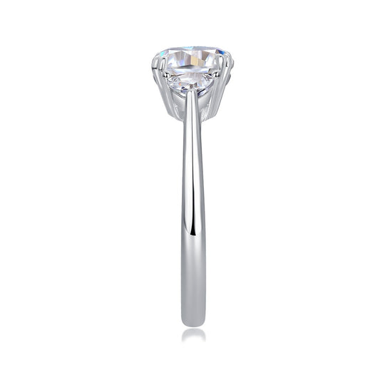 Cushion Moissanite Three-Stone Ring with Pear Sides in 925 Silver