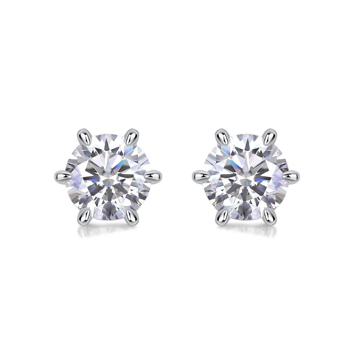Classic Six-Prong Round Moissanite Stud Earrings in 925 Sterling Silver
