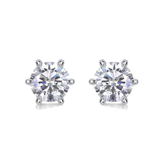 Classic Six-Prong Round Moissanite Stud Earrings in 925 Sterling Silver