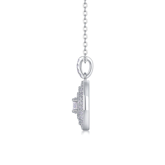 Round Moissanite Double-Halo Disc Pendant Necklace in 925 Silver