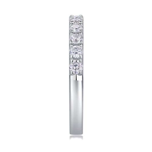 Round Moissanite Classic Pave Half-Eternity Band in 925 Silver