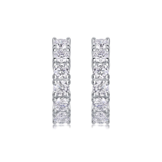 Round Moissanite Prong-Set Huggie Hoop Earrings in 925 Silver