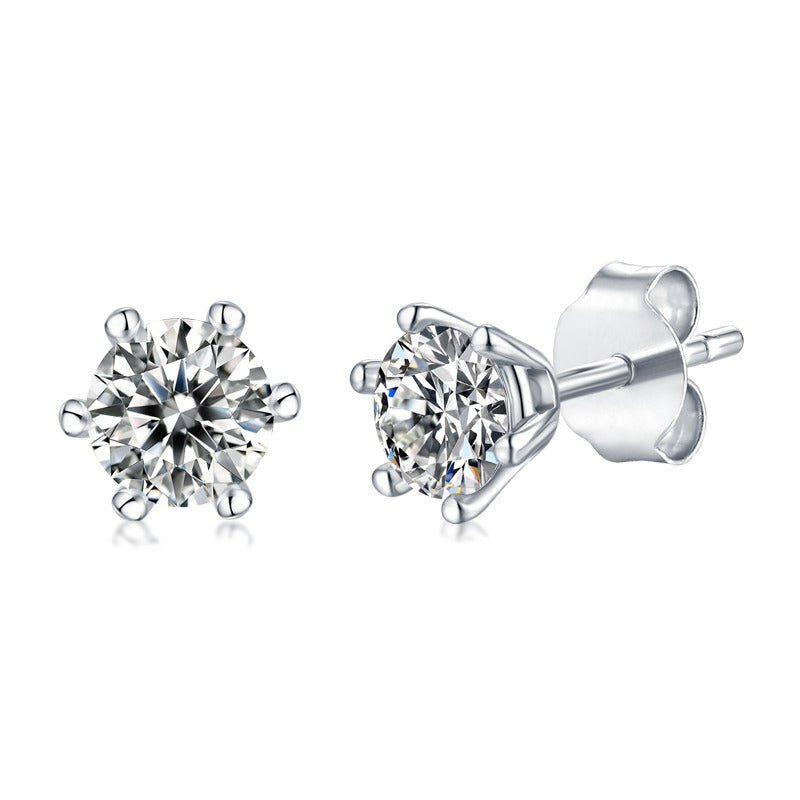 Round Moissanite Six-Prong Stud Earrings in 925 Sterling Silver
