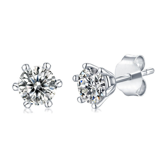 Round Moissanite Six-Prong Stud Earrings in 925 Sterling Silver