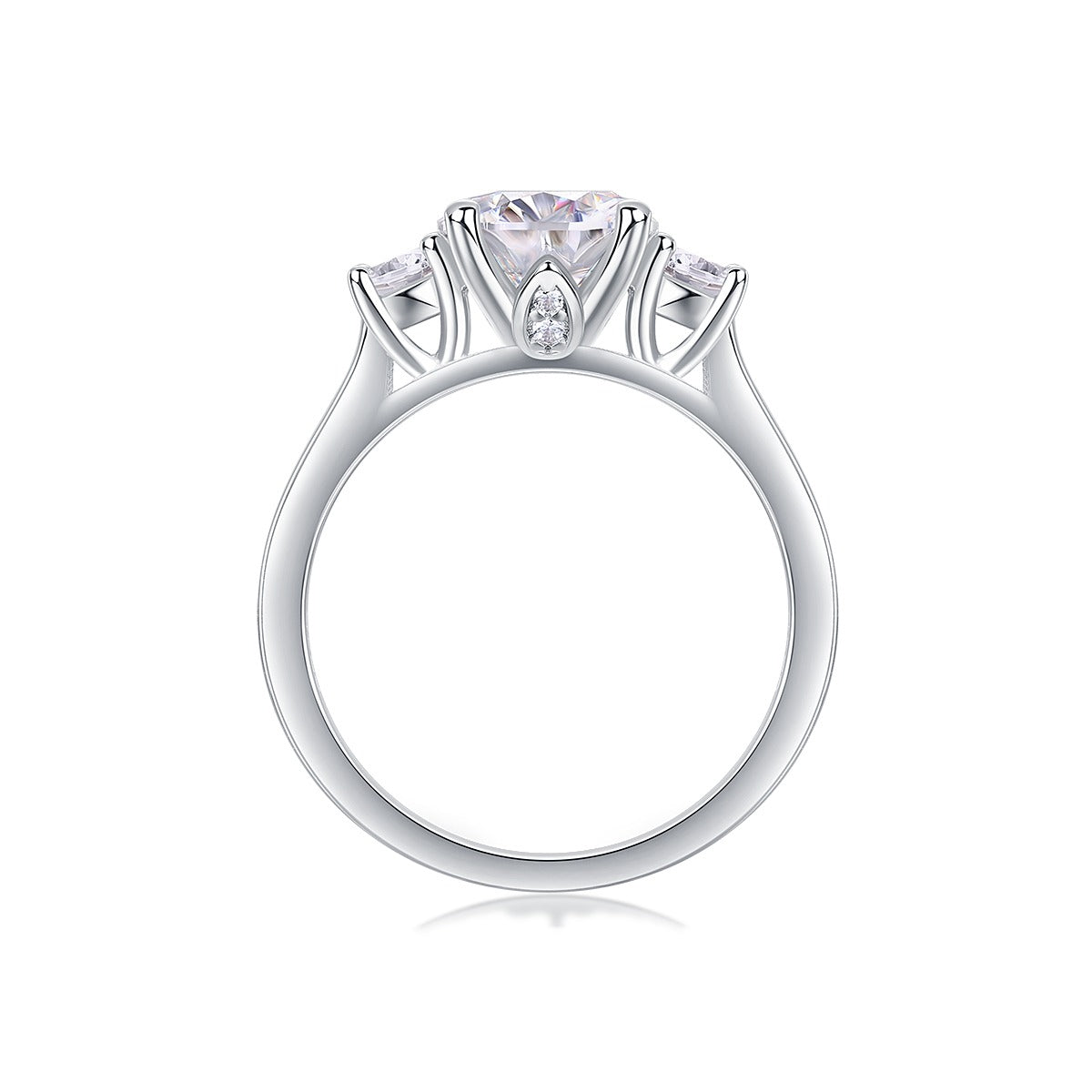 Round Moissanite Three-Stone Engagement Ring in 925 Sterling Silver