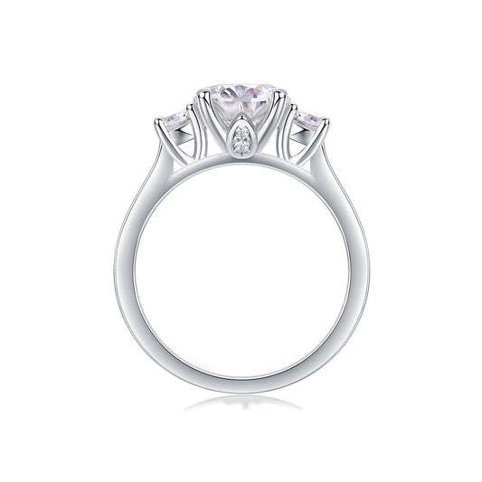 Round Moissanite Three-Stone Engagement Ring in 925 Sterling Silver