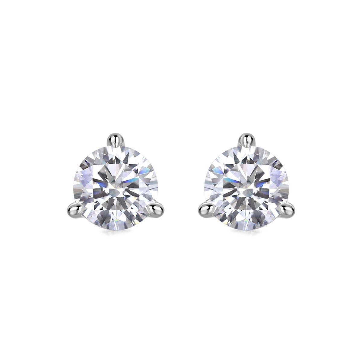 Round Moissanite Three-Prong Martini Stud Earrings in 925 Sterling Silver