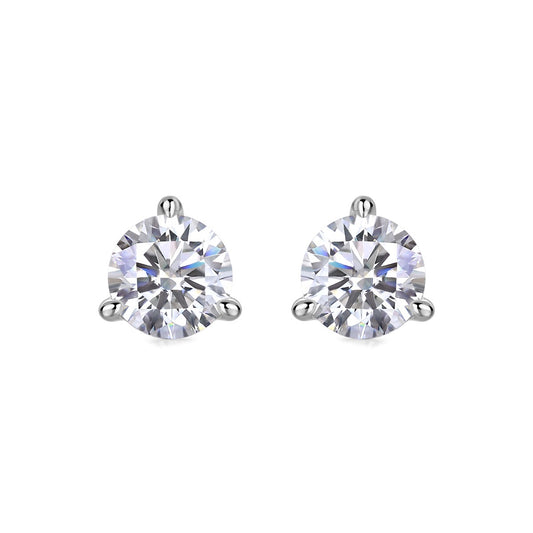 Round Moissanite Three-Prong Martini Stud Earrings in 925 Sterling Silver
